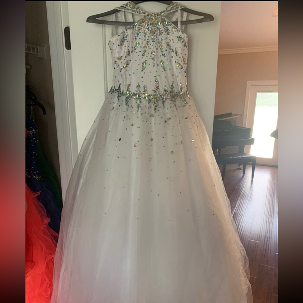Mac Duggal White Strapless Embellished Gown